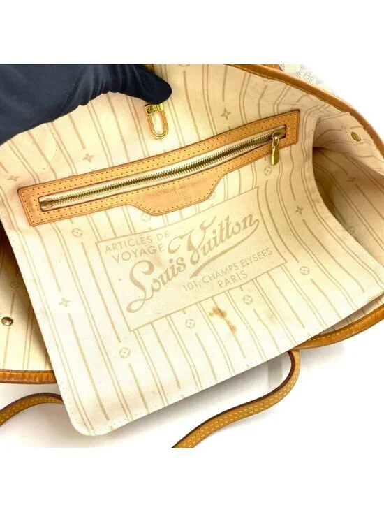 Louis Vuitton Neverfull MM Damier Azur Leather White Tote Gold - Picture 5 of 15